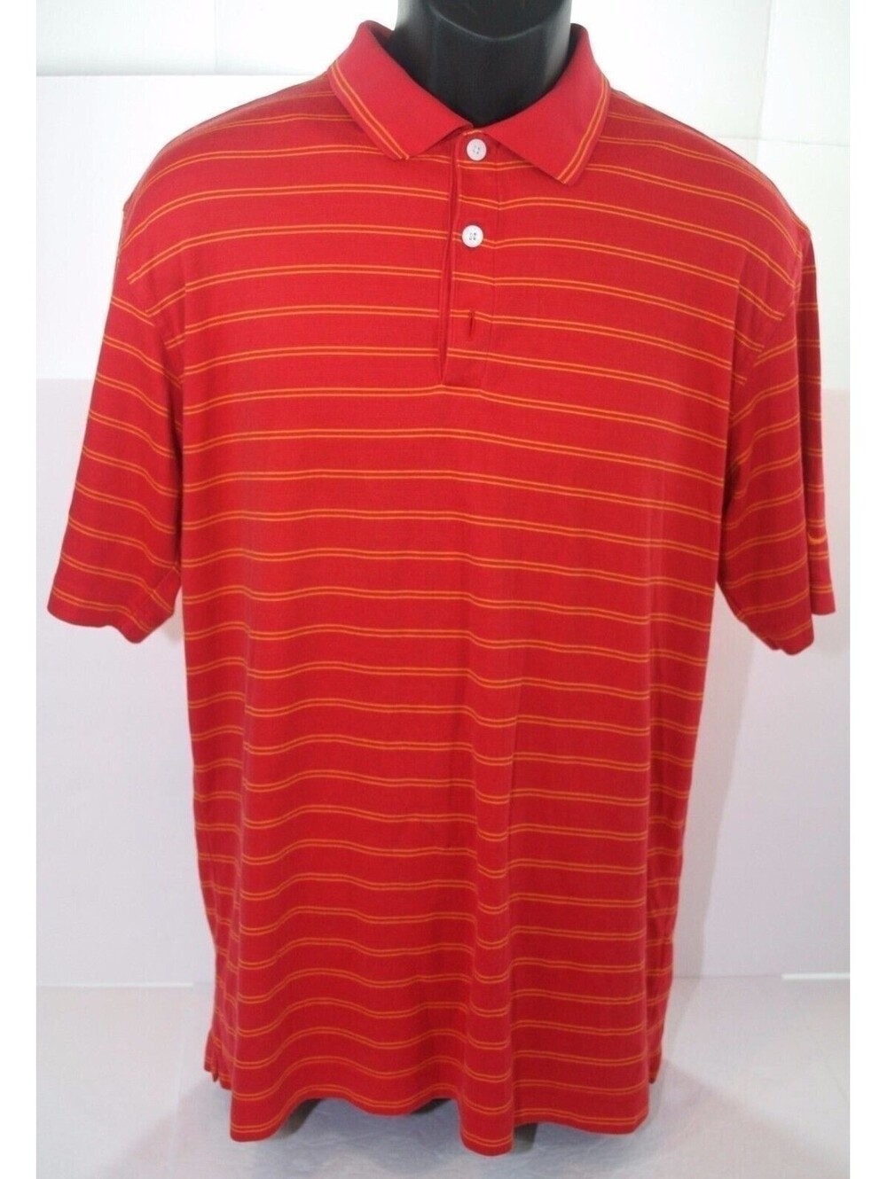 Nike Golf Dri-Fit Polo Shirt Red w/ Yellow Stripes Mens Medium 64/36 Cotton Poly